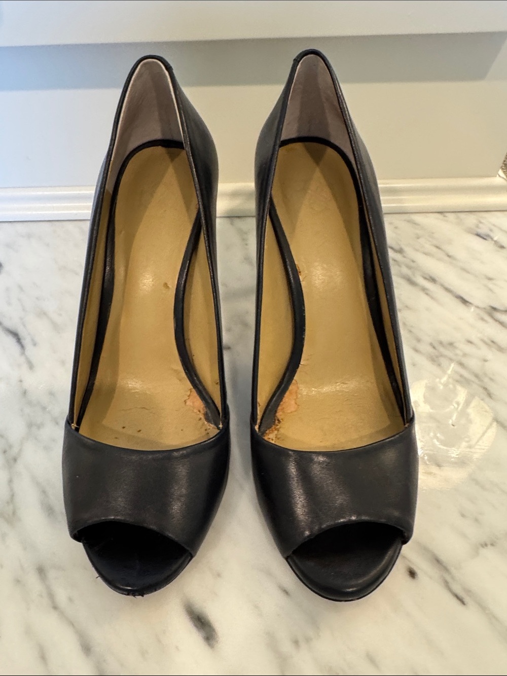 Ann Taylor Black Peep-Toe Leather Pumps